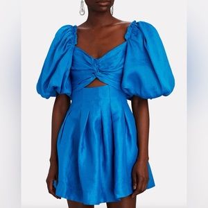 Aje Dusk Knot Puff Sleeve Mini Dress in Cobalt